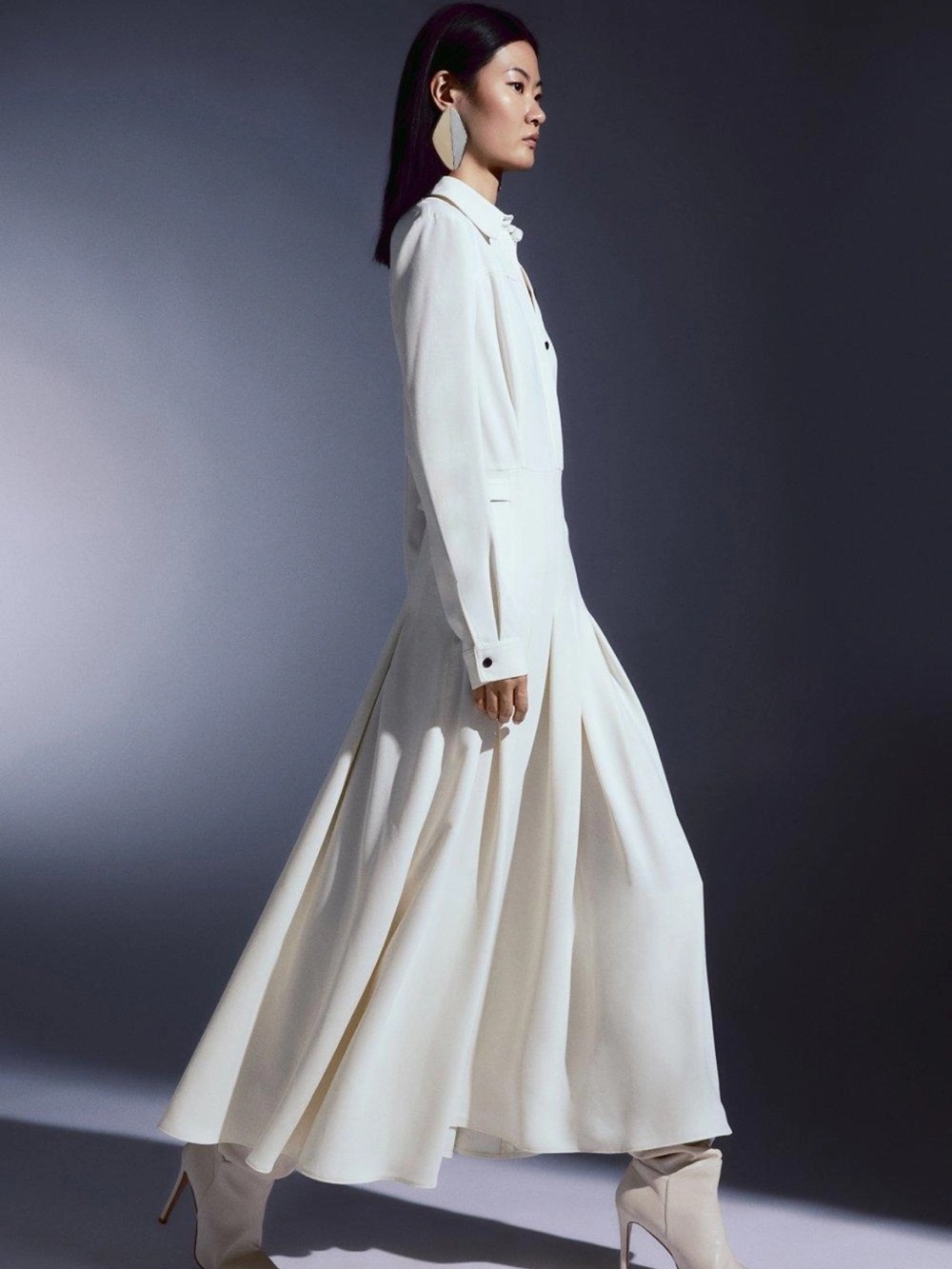 Karen Millen Tailor Crepe Pleated Midi Shirt Dress 6 Old Money - Picture 4 of 8